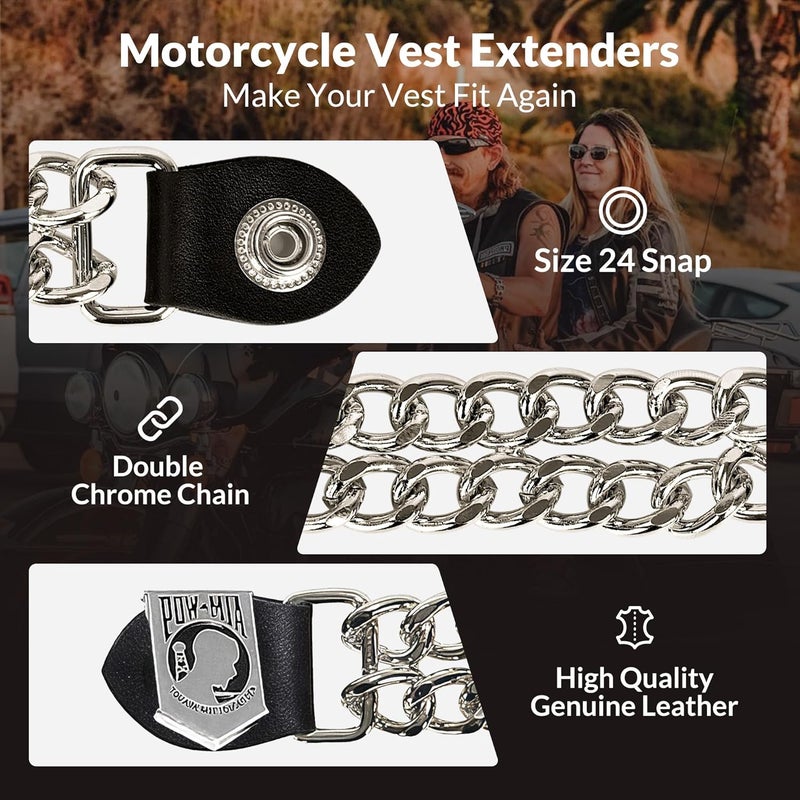 Mirthcos Motorcycle Vest Extenders for Men & Women - 4 PCS Leather Vest Extensions for Biker - Durable Double Chrome Chains - Image 2